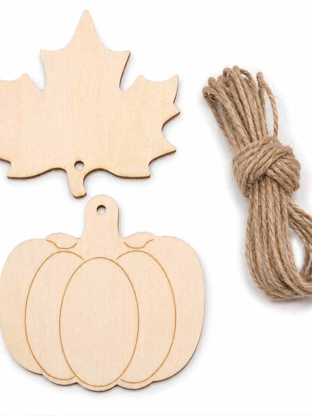 New 60pc Wooden Pumpkin & Oak Leaf Fall Ornaments Tags with Jute Twine DIY Craft
